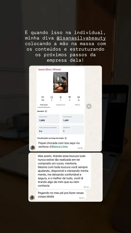 Story: aluna organizando conteúdos e estruturando os próximos passos da empresa