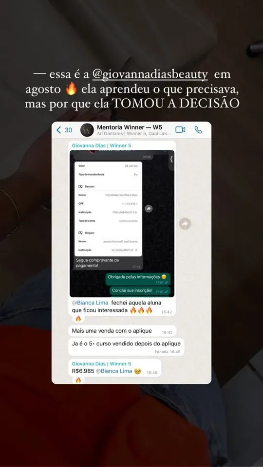 Story: aluna com o quinto curso vendido depois do método